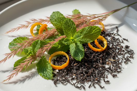 image of palmarosa, spearmint and orange zest to blend with black tea