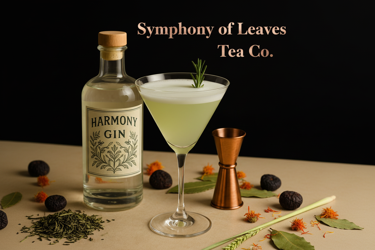 A luxurious Creole Queen Botanical Royale Martini glows against a rich black background accented with soft rose-gold lighting. The cocktail sits in an elegant martini glass, its deep amber-raspberry hue crowned with a velvety foam and a curled citrus garnish. Subtle botanical elements and refined highlights evoke a sense of global sophistication and modern indulgence.