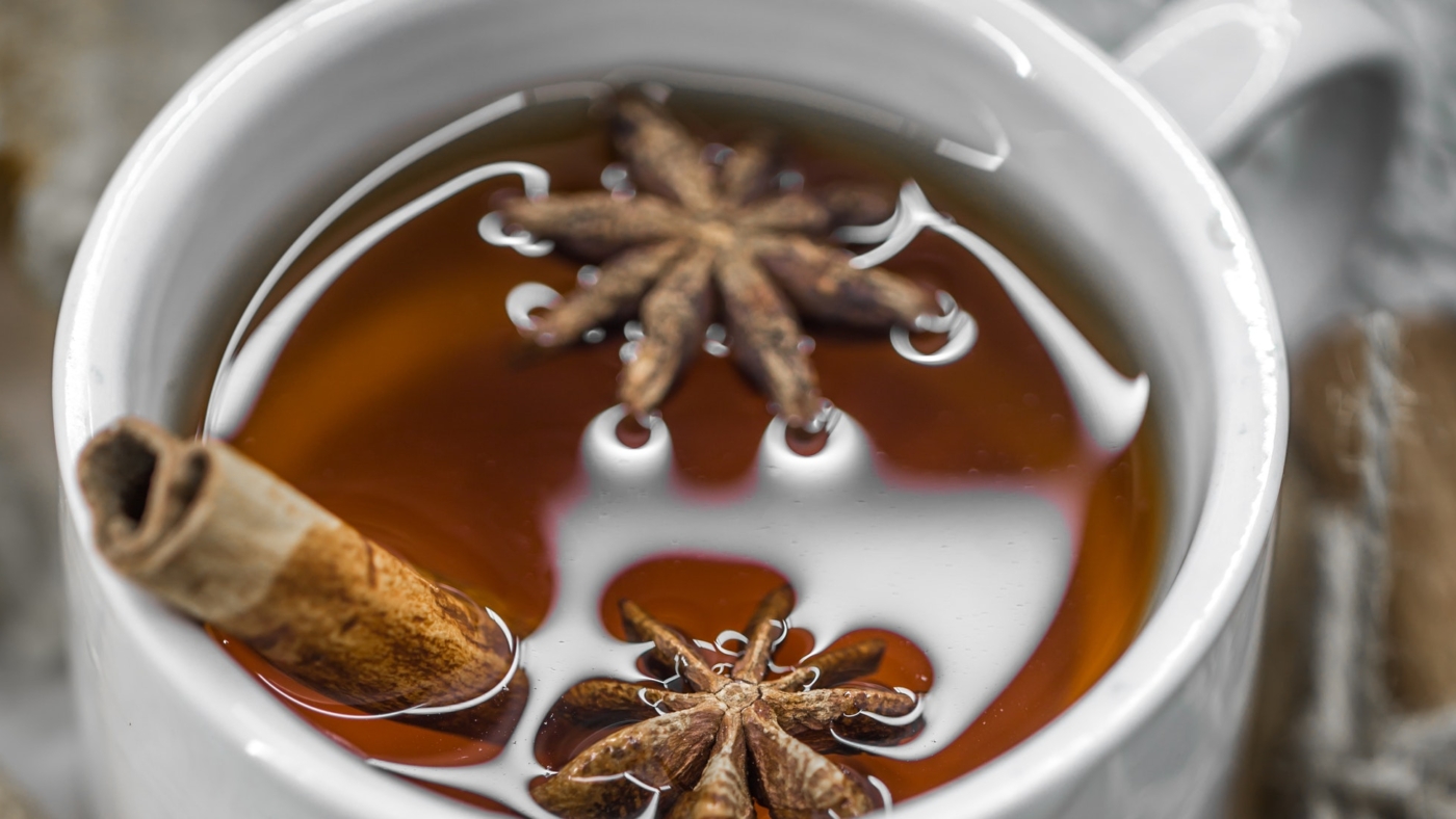 Warm spiced tea with star anise and cinnamon