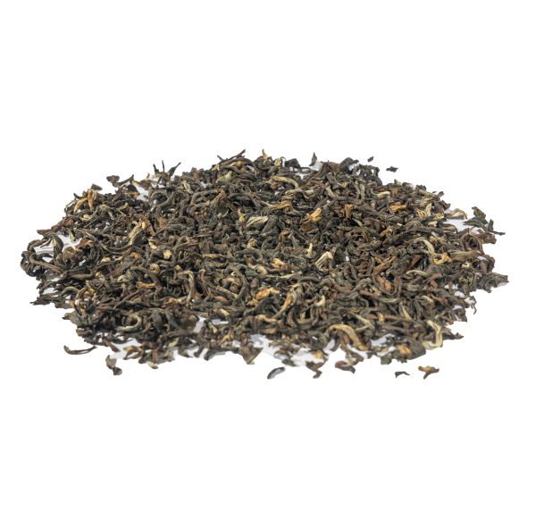 Loose leaf black tea pile on white background