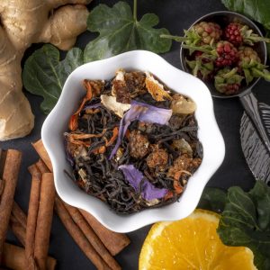 Herbal tea ingredients with spices and fruits